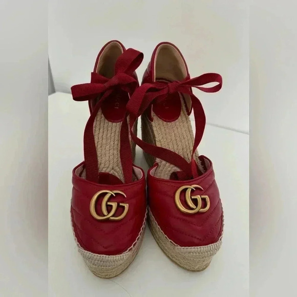 Gucci Wedge leather Sandals made in Spain size 7.5 - Picture 1 of 6
